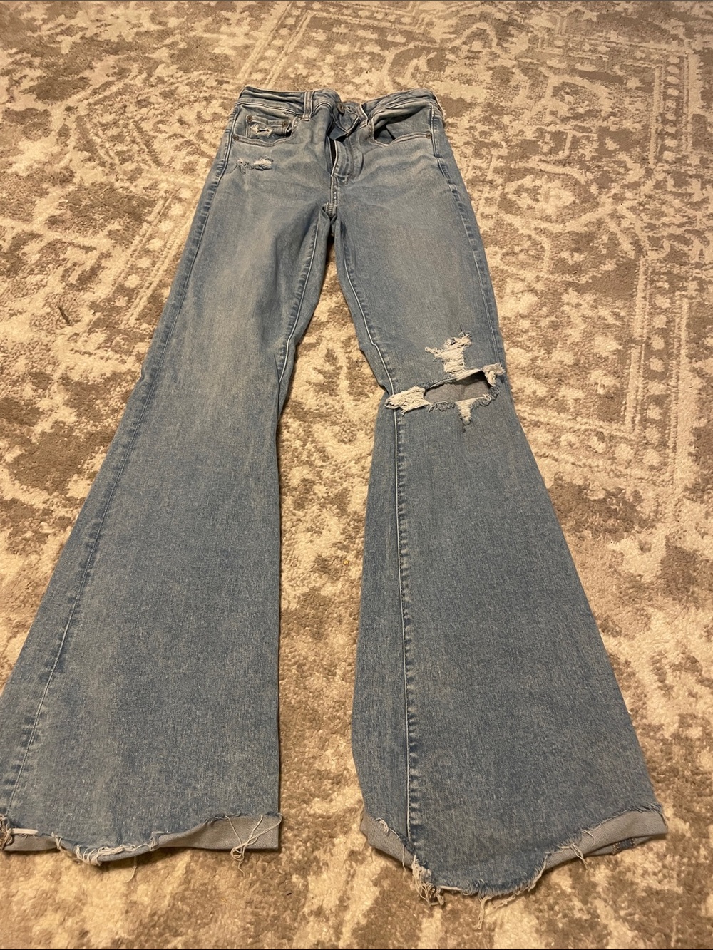American Eagle Outfitters Light Blue Distressed Flare Jeans